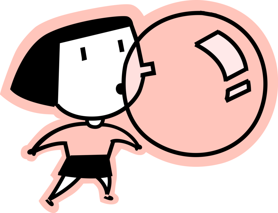 Vector Illustration Of Girl Blows Bubble With Bubblegum - Cartoon Holding A Key (914x700)