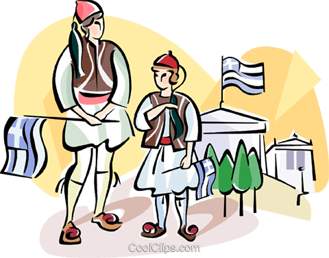 Children With Greek Flags Royalty Free Vector Clip - Cartoon (480x377)