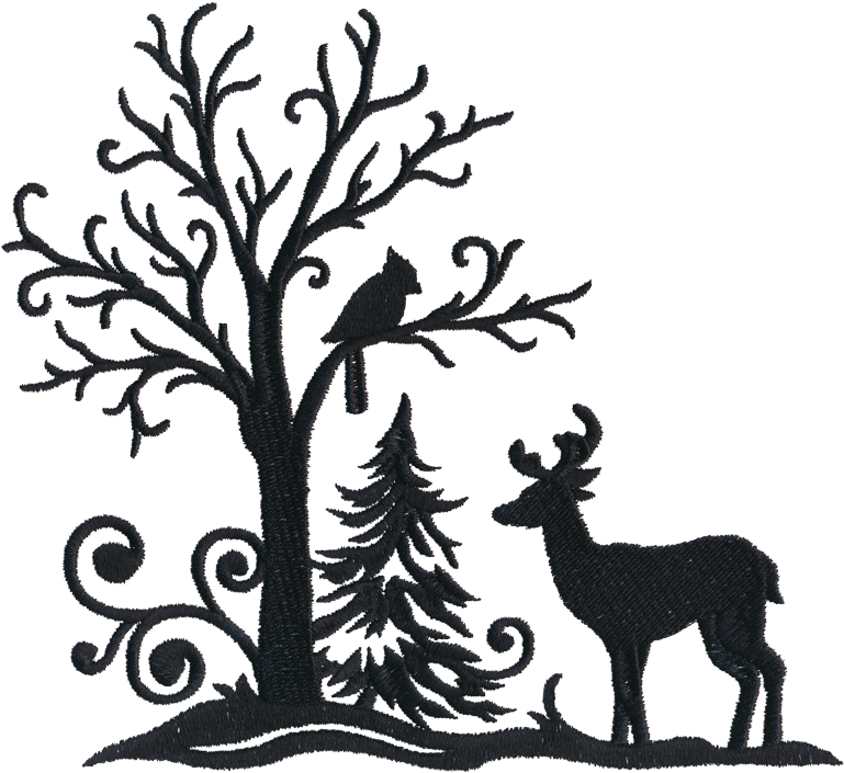Winter Deer Scene - Silhouette (800x800)