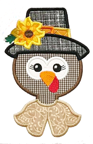 Pilgrim Girl Turkey Applique - Cartoon (303x469)