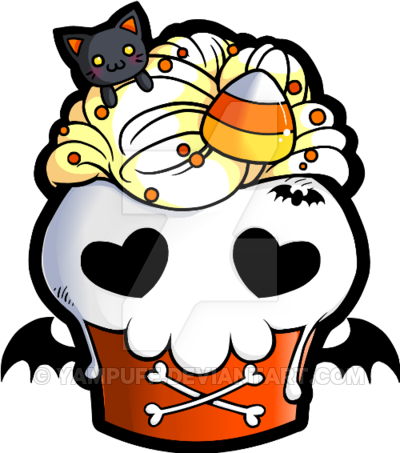 Halloween Skull Cupcake By Yampuff On Deviantart - Kawaii Halloween Cupcakes (400x453)