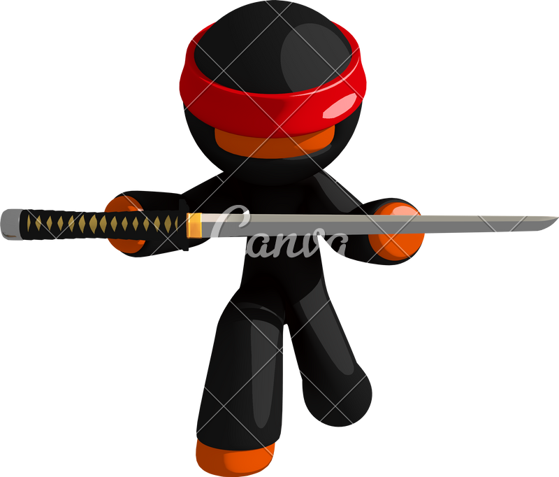 Orange Man Ninja Warrior Bowing And Presenting Sword - Ninja Bowing (800x682)