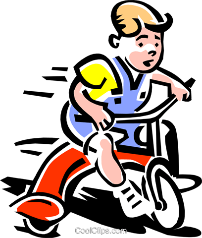 Toddler On Tricycle Royalty Free Vector Clip Art Illustration - Example Of A Force Causing An Object (408x480)