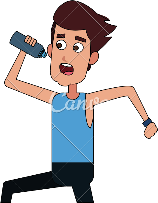 Man Drinking Water While Running Cartoon - Guy Drinking Water Cartoon (800x800)