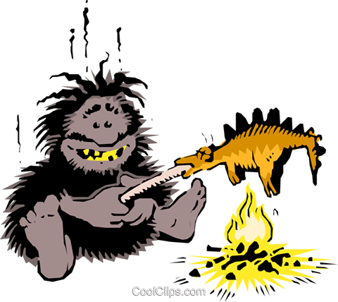 Caveman Cooking Dinner Royalty Free Vector Clip Art - Cave Man Cooking Png (480x428)