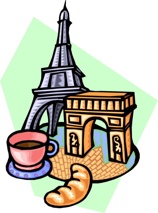 Vector Illustration Of Eiffel Tower And Arc De Triomphe - Arc De Triomphe Clipart (519x700)