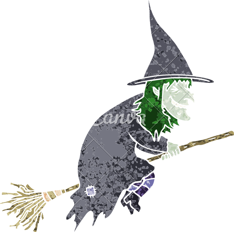 Cartoon Witch On Broom Icon Art - Illustration (800x795)
