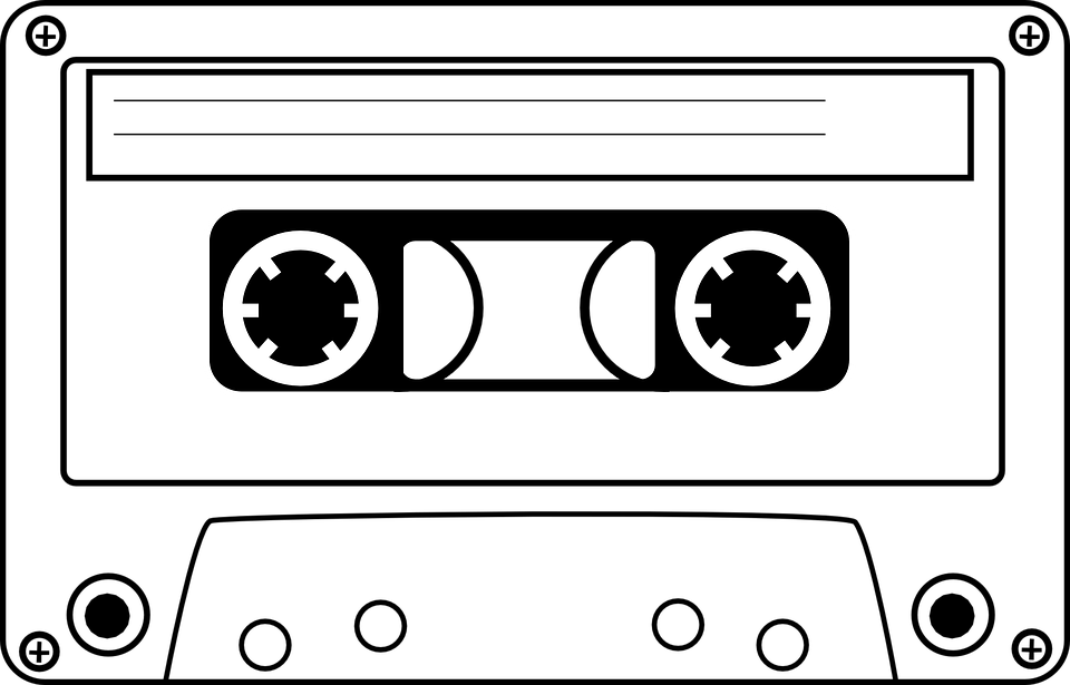 Cassette Tape Black And White Clipart (960x615)