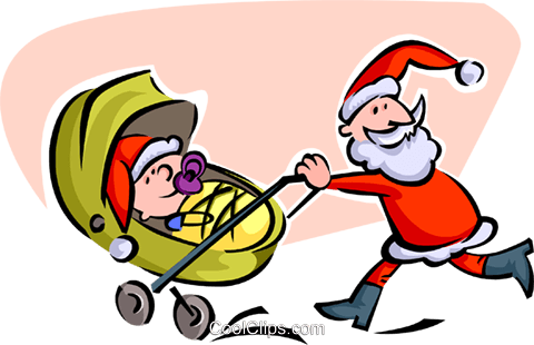 Santa Pushing Carriage Royalty Free Vector Clip Art - Cartoon (480x310)