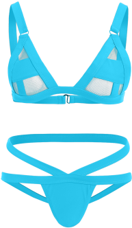 Sheer Banded Mesh Panel Bathing Suit Lake Blue L In - Swimsuit (350x350)