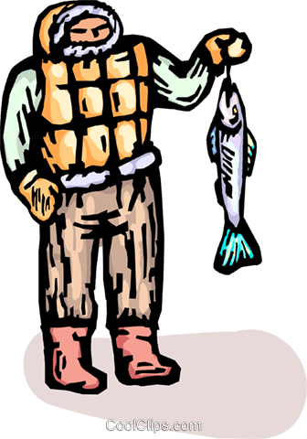 Eskimo With A Fish Royalty Free Vector Clip Art Illustration - Eskimo With A Fish Royalty Free Vector Clip Art Illustration (336x480)