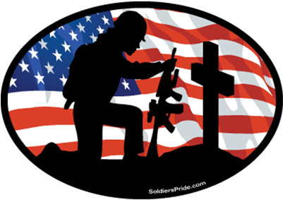 Kneeling Soldier Salute Female Color Flag Decal - Illustration (400x320)