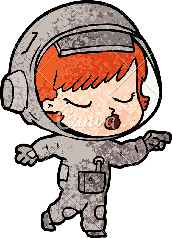 Cartoon Pretty Astronaut Girl Pointing - Girl Drawing Png (578x800)