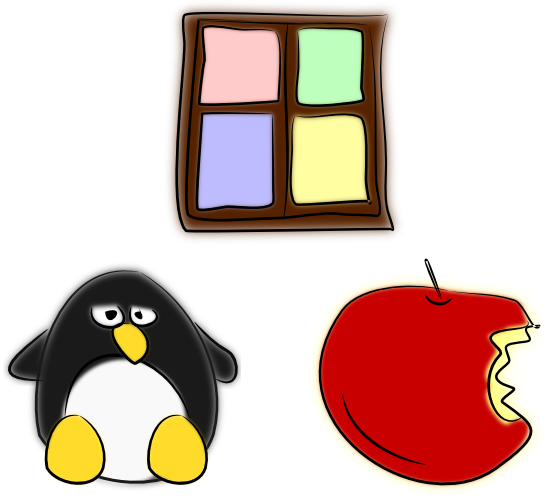 Window Penguin Apple Art 555px - Windows Linux Apple (555x499)