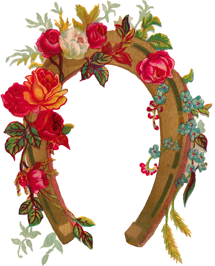 Vintage Flower Clipart Wonderful - Good Luck Flower Horseshoe (1010x1170)