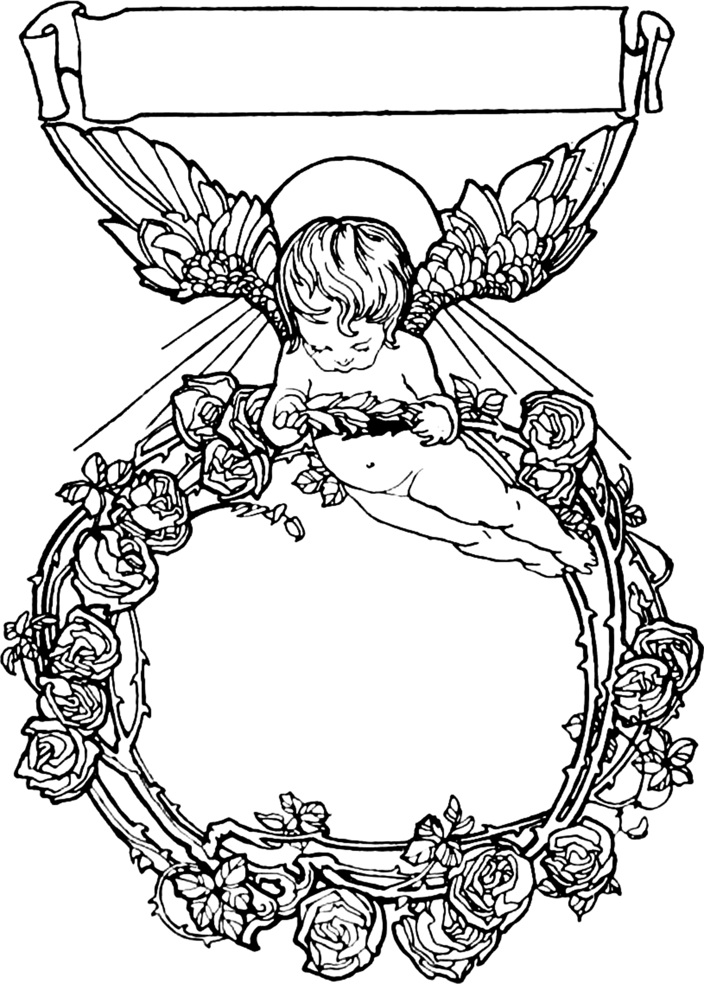 Cherub Rose Wreath Ex Libris - Frame Vintage Angel Png (2362x3299)