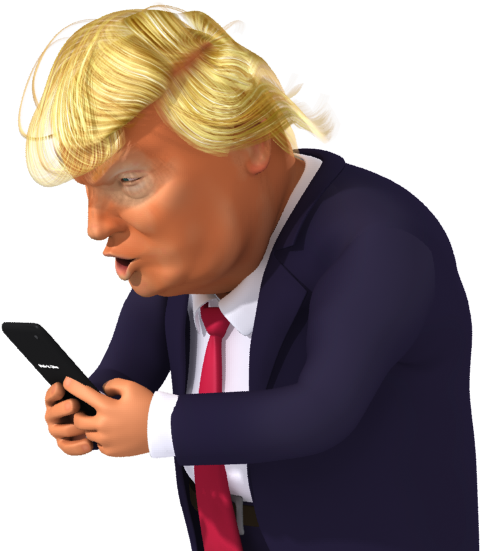 Trump Has Blocked Veterans Group On Twitter Ignoring - Trump Cartoon On Phone (600x600)