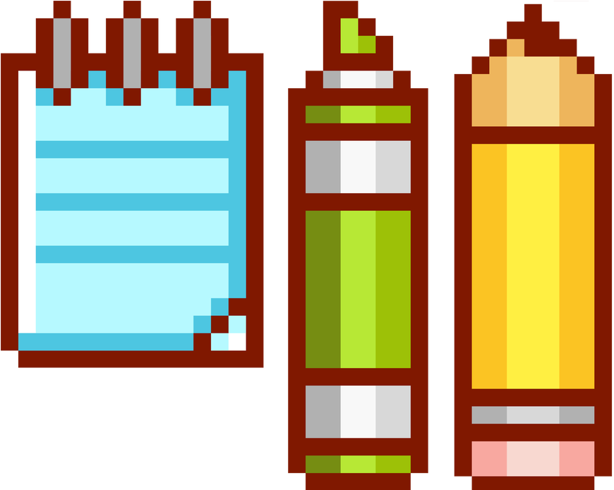 Notepad, Highlighter And Pencil In Pixel Art By Victorhugosantos - Pixel Art Pencil Grid (900x694)