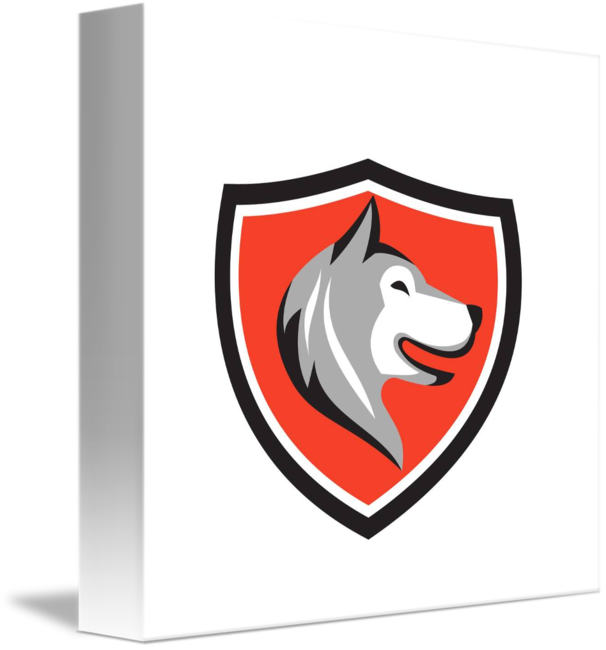 Husky Dog Head Shield Retro By Aloysius Patrimonio - Dog Crest On Shield (606x650)