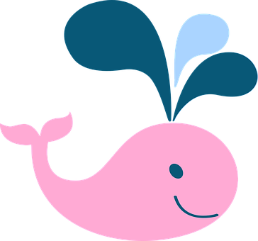 Water Pink Cute Ocean Whale Spout Whale Wh - Pink Whale Clip Art (364x340)