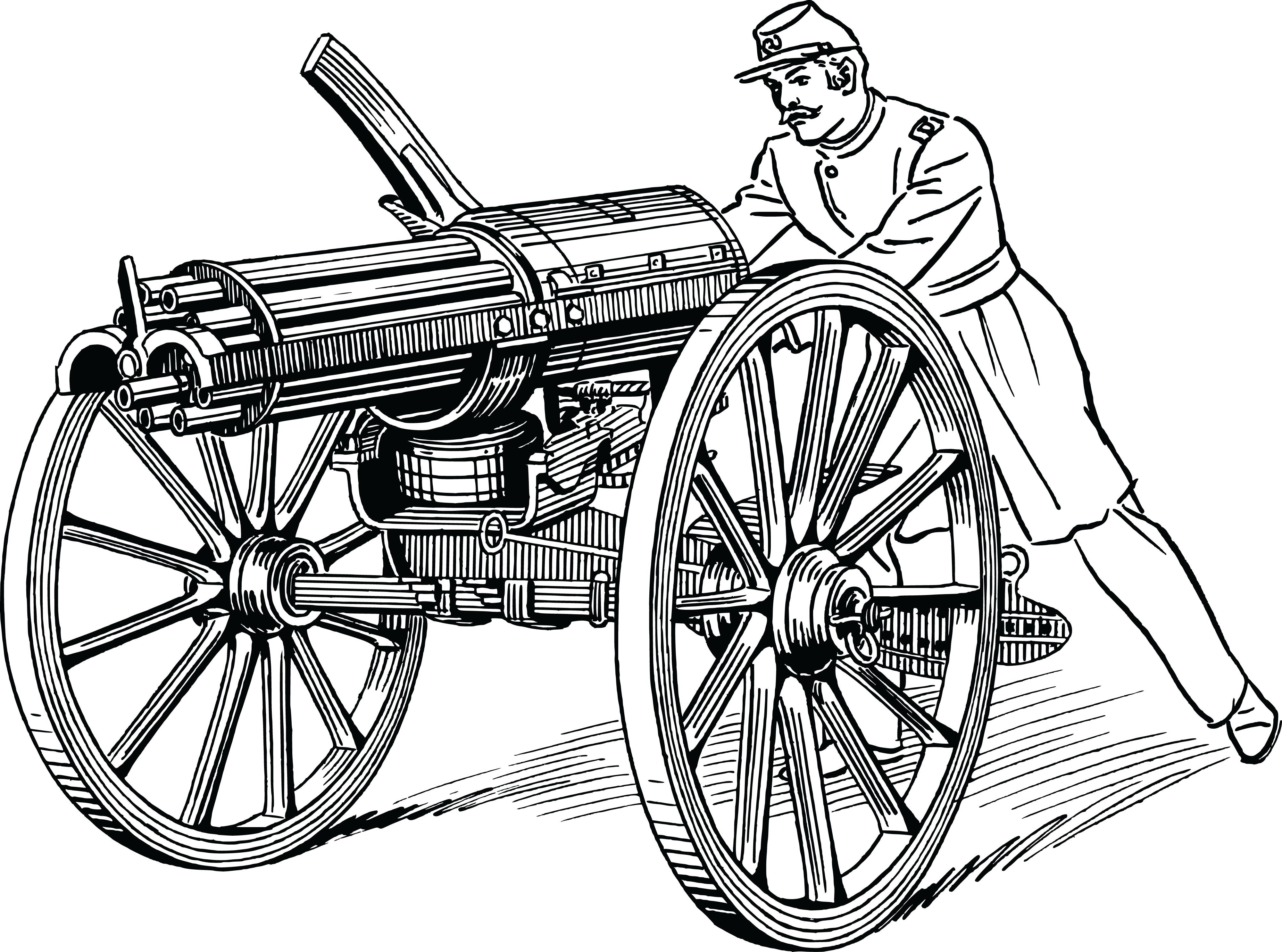 Free Clipart Of A Soldier Operating Artillery - Battle Of Batoche Gatling Gun (4000x2971)