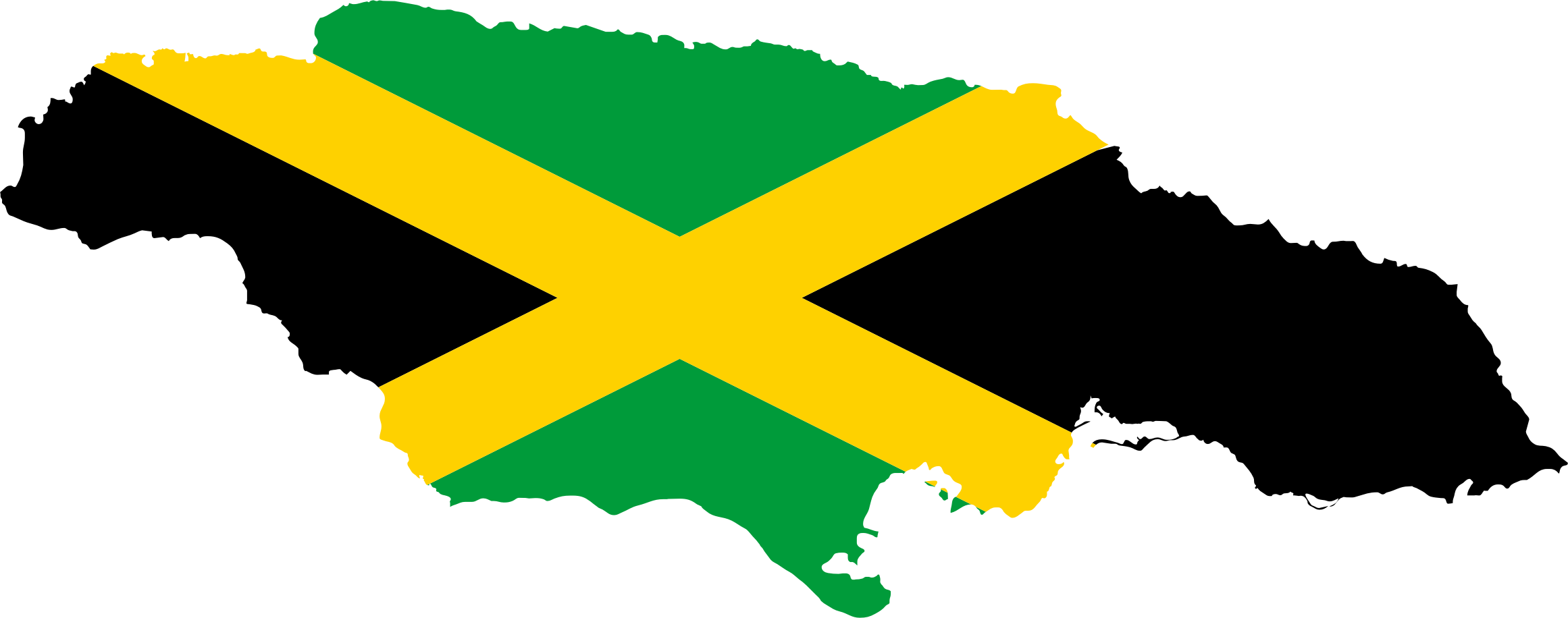 Clipart - Jamaica Flag Map (2322x916)
