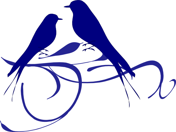 Birds On A Branch Navy Clip Art At Clker - Clip Art Love Birds (600x453)