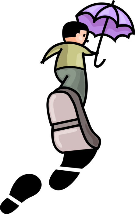 Vector Illustration Of Walking In Rain And Muddy Street - Cartoon (443x700)