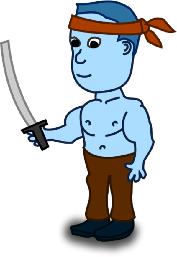 Man Holding Sword And Wearing Head Band - Man With Sword Png (600x873)