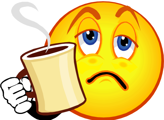 It Is Snowing And Raining At The Same Time - Tired Emoji With Coffee (568x416)