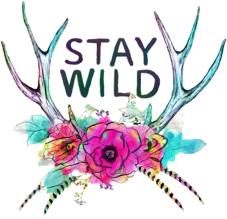 Antlers Floral Flowers Stickersfreetoedit - Stay Wild Stickers (1024x990)