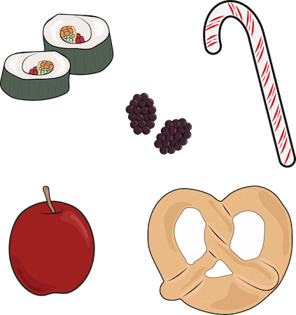 A Drawing Of Sushi Candy Cane, Peppermint, Raspberries, - Apple (423x450)