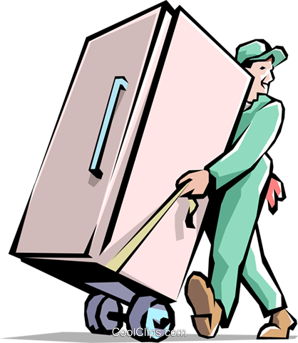 Handyman Royalty Free Vector Clip Art Illustration - Pushing A Refrigerator (418x480)