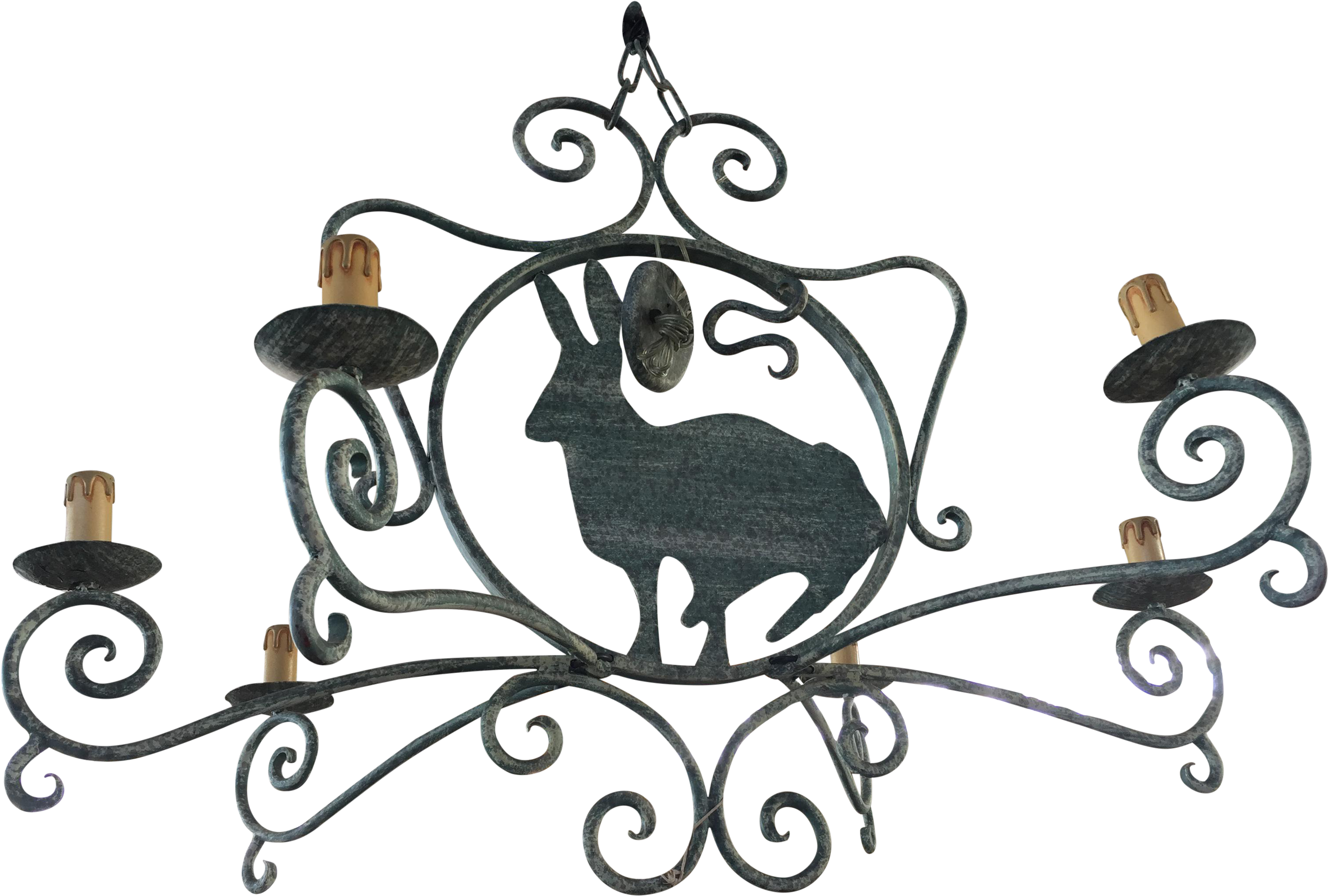 French Green Wrought Iron With Rabbit Chairish Ⓒ - Chandelier (3361x2269)