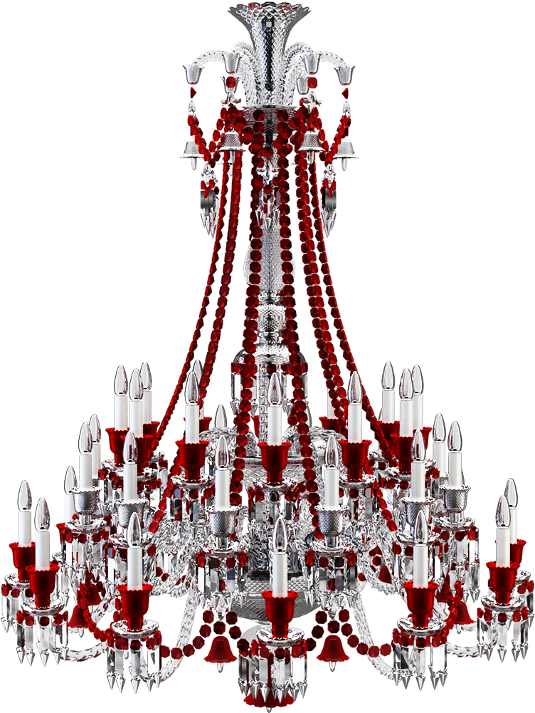 Zenith Clear And Red Chandelier 36l - Zenith Clear And Red Chandelier 36l (1000x1000)