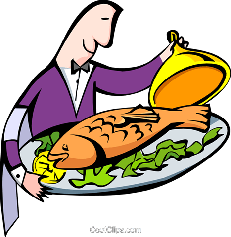 Fish Platter And Waiter Royalty Free Vector Clip Art - Desenho Peixe No Prato (467x480)