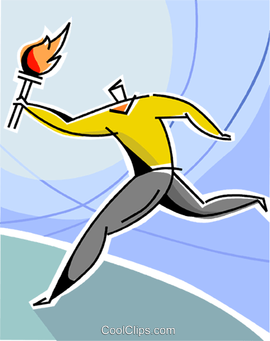 Olympian Running With A Torch Royalty Free Vector Clip - Cartoon (381x480)