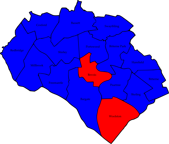 Map Of The Results Of The 2008 Southampton Council - Map (564x480)
