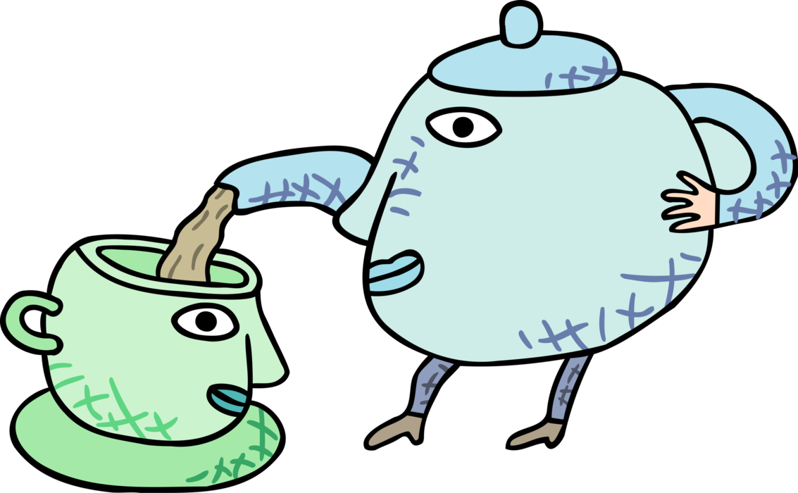 Vector Illustration Of Coffee Time Coffee Pot Pouring - Cartoon (1133x700)