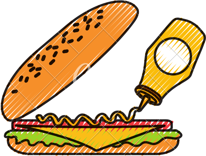Fast Food Sandwich Pouring Mustard - Fast Food Sandwich Pouring Mustard (800x800)