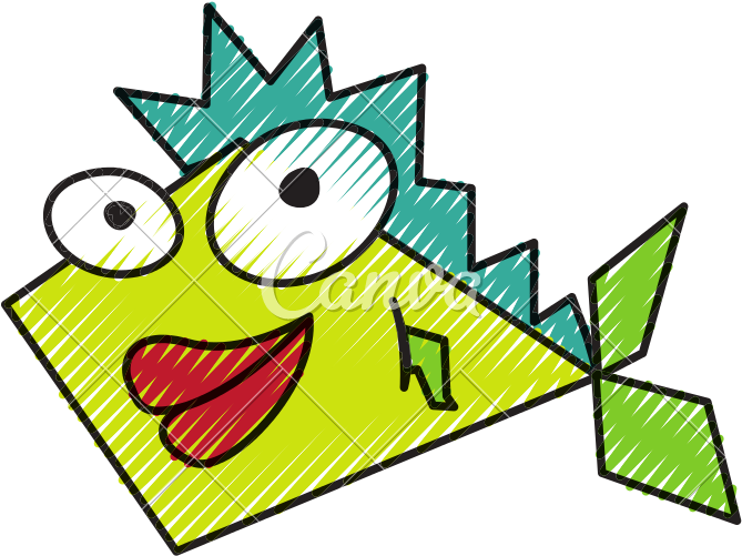 Scribble Funny Fish Cartoon - Cartoon (800x800)