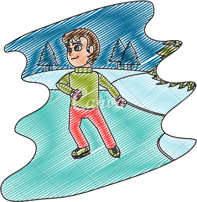 Boy With Ice Skates In Winter - Illustration (800x800)