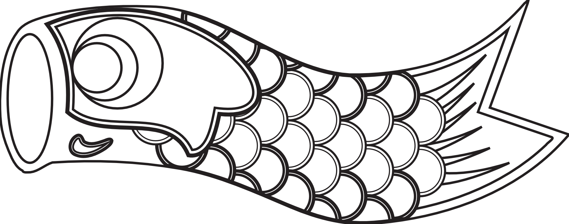 Wind Sock Fish Coloring Page - Koinobori Black And White (1969x775)