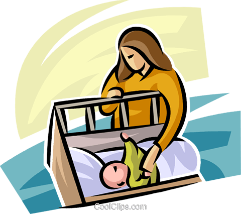 Pregnancy And Newborn Babies Royalty Free Vector Clip - Cartoon Baby Sleeping In Cot (480x426)