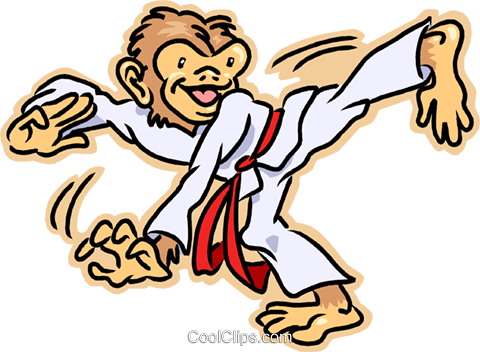 Monkey Practicing Karate Royalty Free Vector Clip Art - Chinese New Year Monkey 2004 (480x352)
