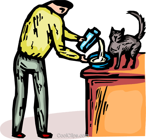 Man Pouring Milk In A Bowl For His Pet Ca Royalty Free - Black Cat (480x461)