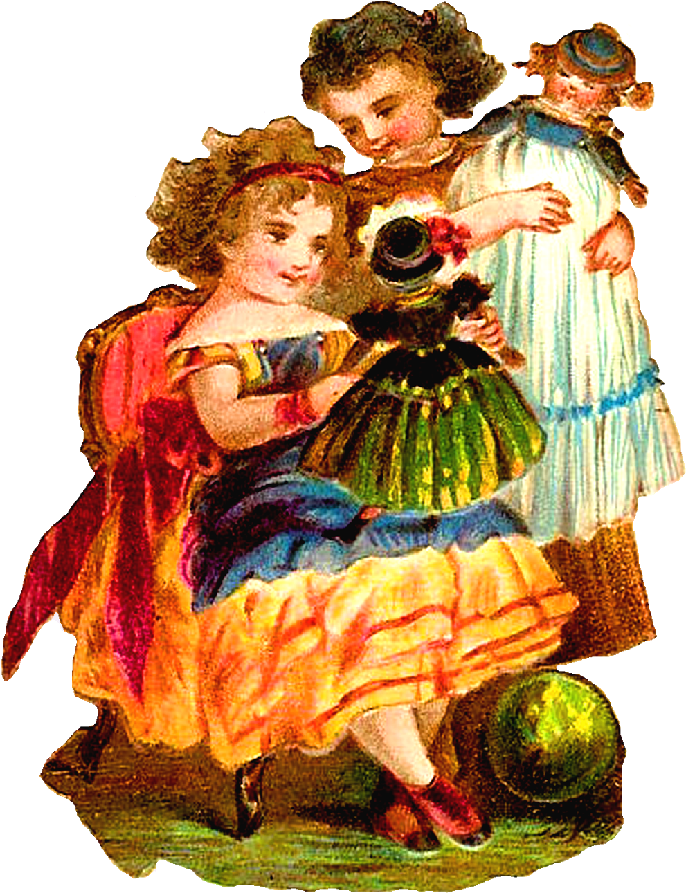 Digital Printable Scrapbooking Girls Playing With Dolls - Illustration (1252x1600)