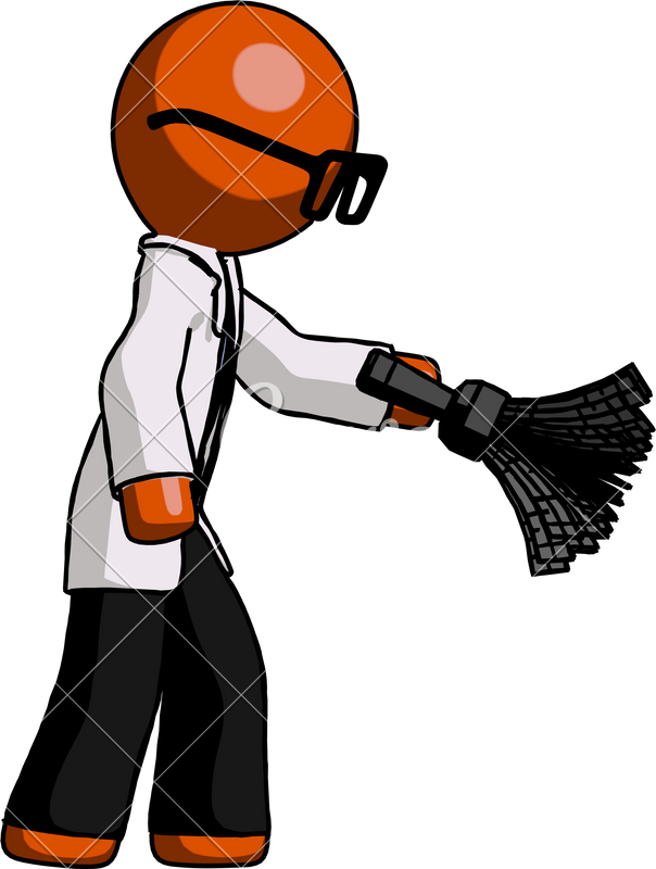 Doctor Scientist Man Dusting With Feather Duster Downward - Doctor Scientist Man Dusting With Feather Duster Downward (604x800)