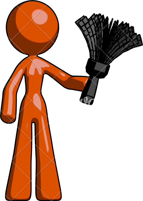 Mascot Woman Holding Feather Duster Facing Forward - Stock Photography (568x800)