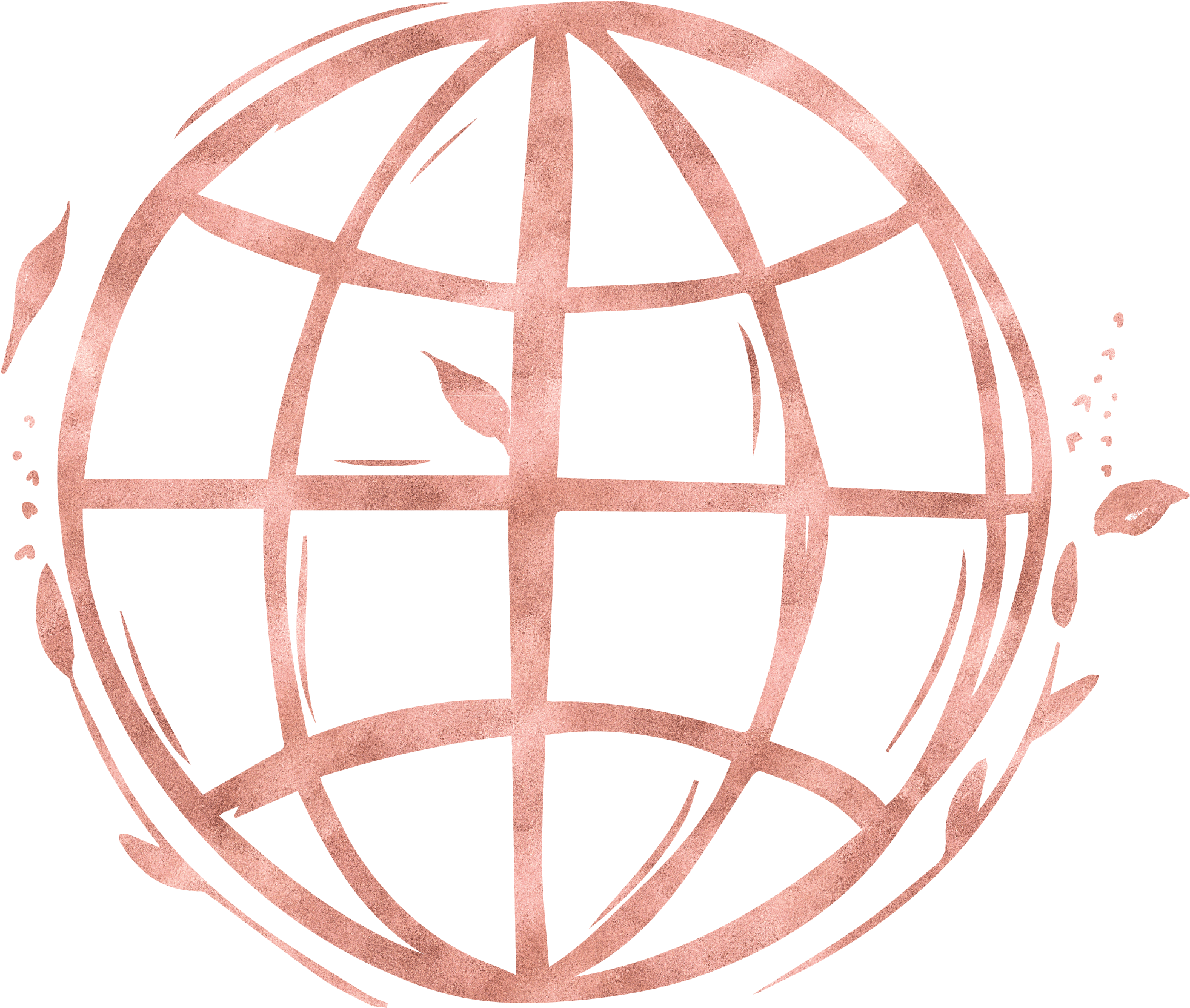 Hand Drawn Social Media Rose Gold - Black & White Globe Icon (2083x2083)